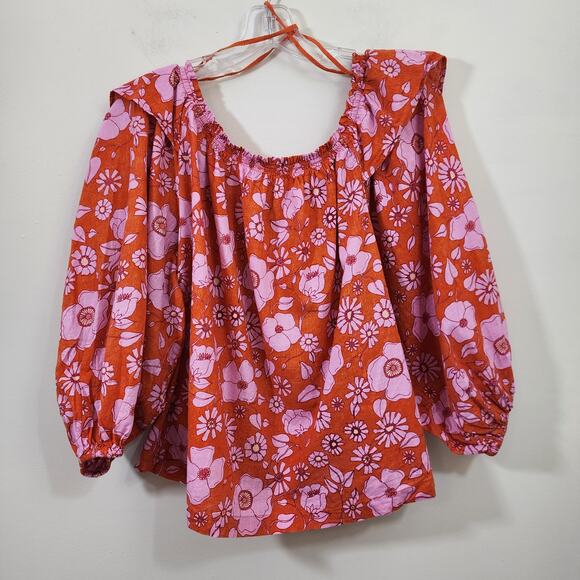 Freee People Miss Daisy floral printed ruffle smock blouse woman's size medium - Picture 7 of 13